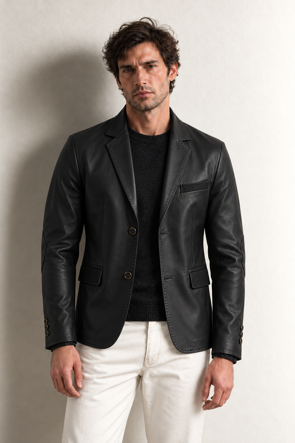 Tanguy Slim Fit Blazer Deri Ceket — SİYAH