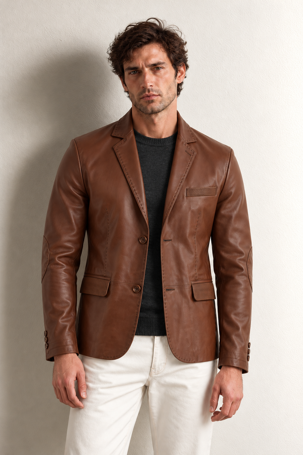 Tanguy Slim Fit Blazer Deri Ceket — TABA