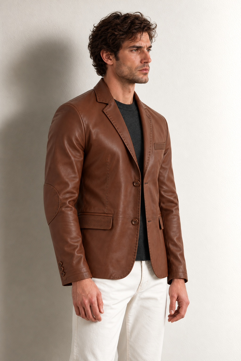 Tanguy Slim Fit Blazer Deri Ceket — TABA