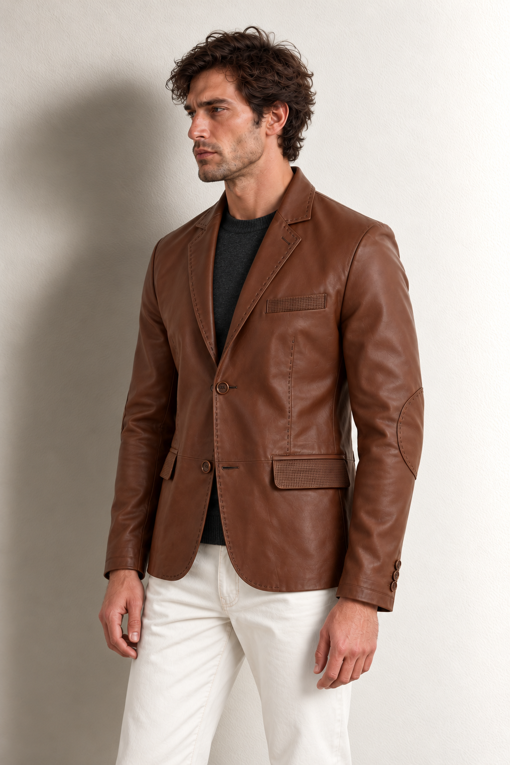Tanguy Slim Fit Blazer Deri Ceket — TABA