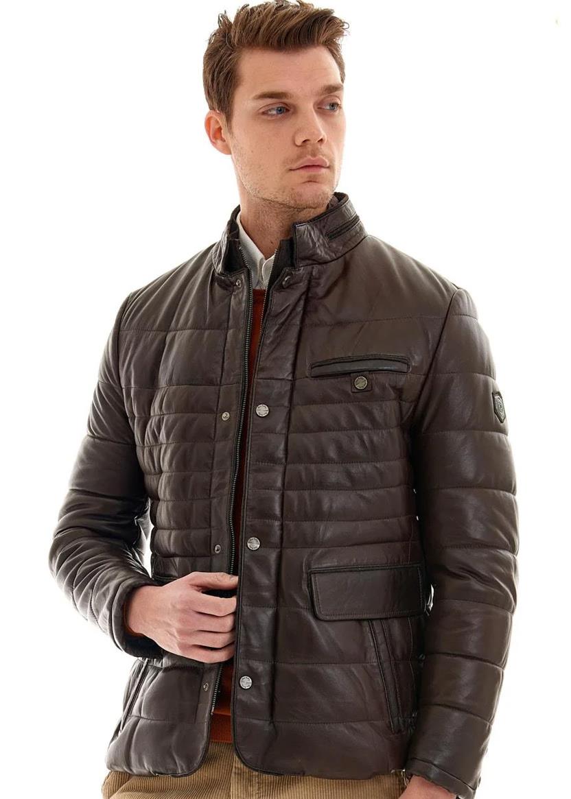 Alistair Slim Fit Garnili Çitçit Detayli Gerçek Deri Ceket