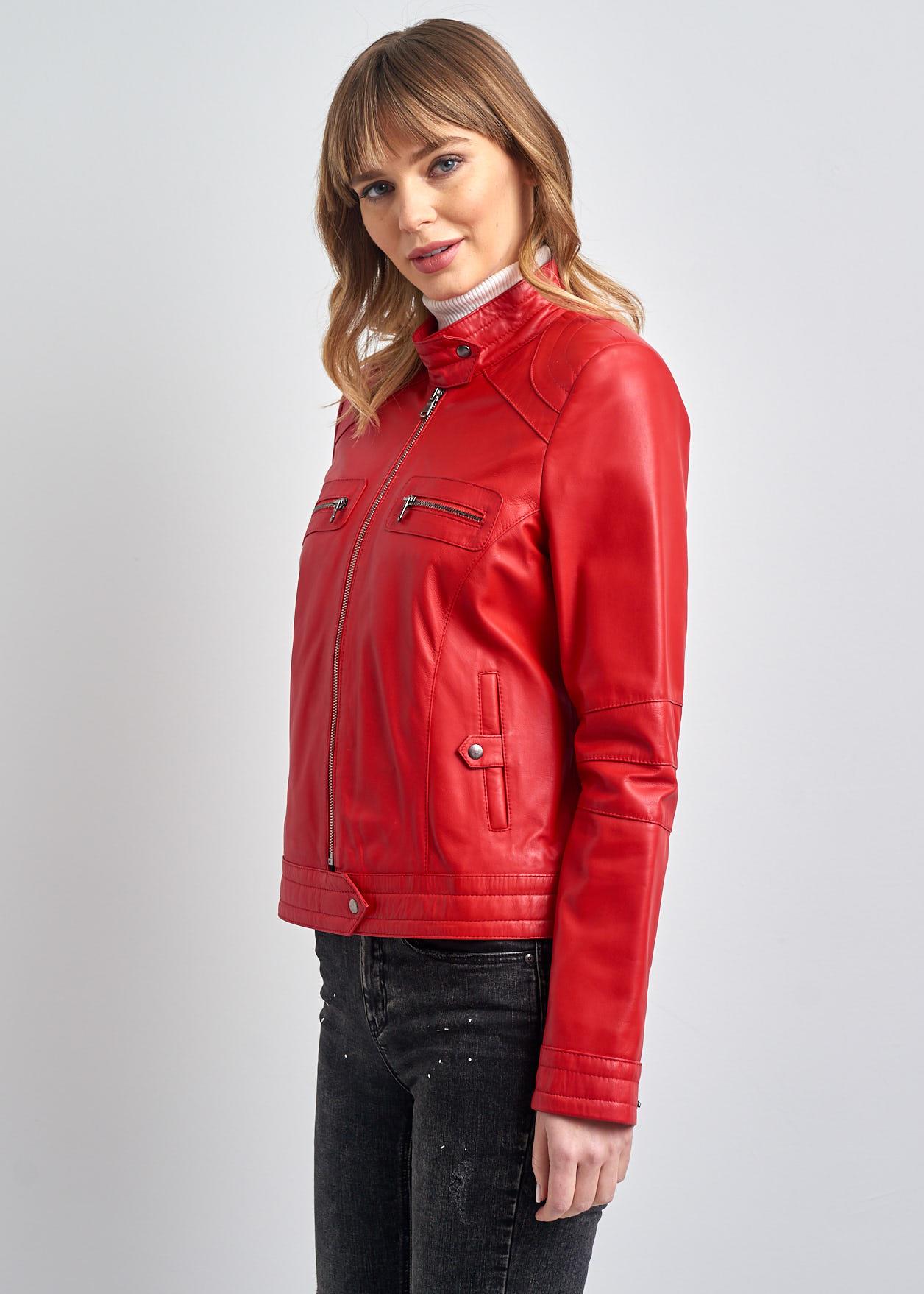Lucie Kadin Biker Gerçek Deri Mont