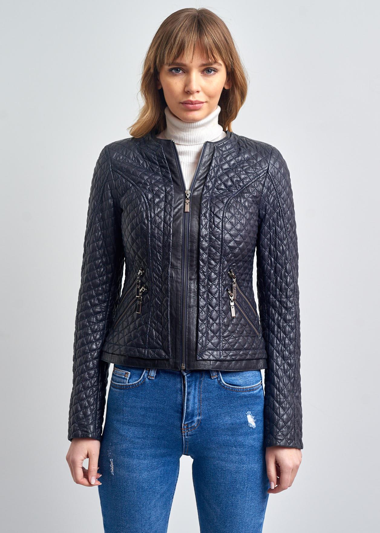Amelie Kapitone Slim Fit Deri Mont