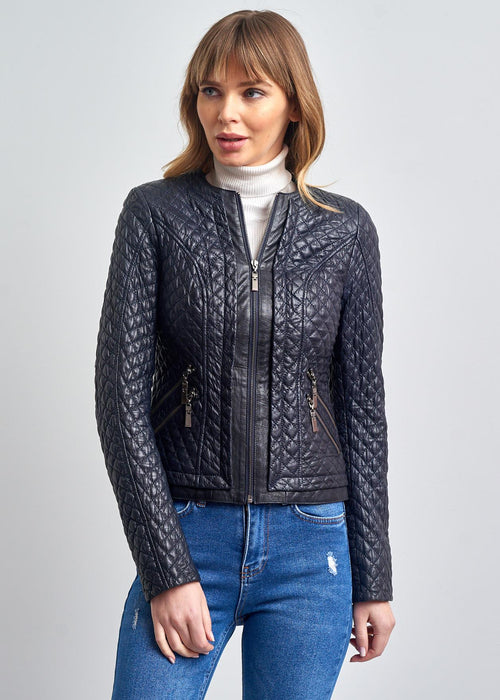 Amelie Kapitone Slim Fit Deri Mont