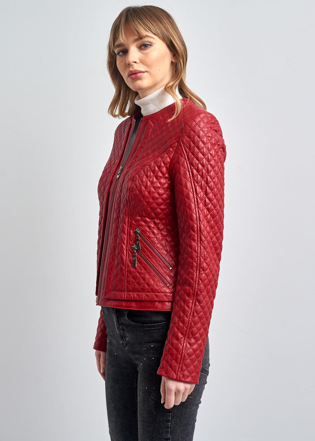 Amelie Kapitone Slim Fit Deri Mont