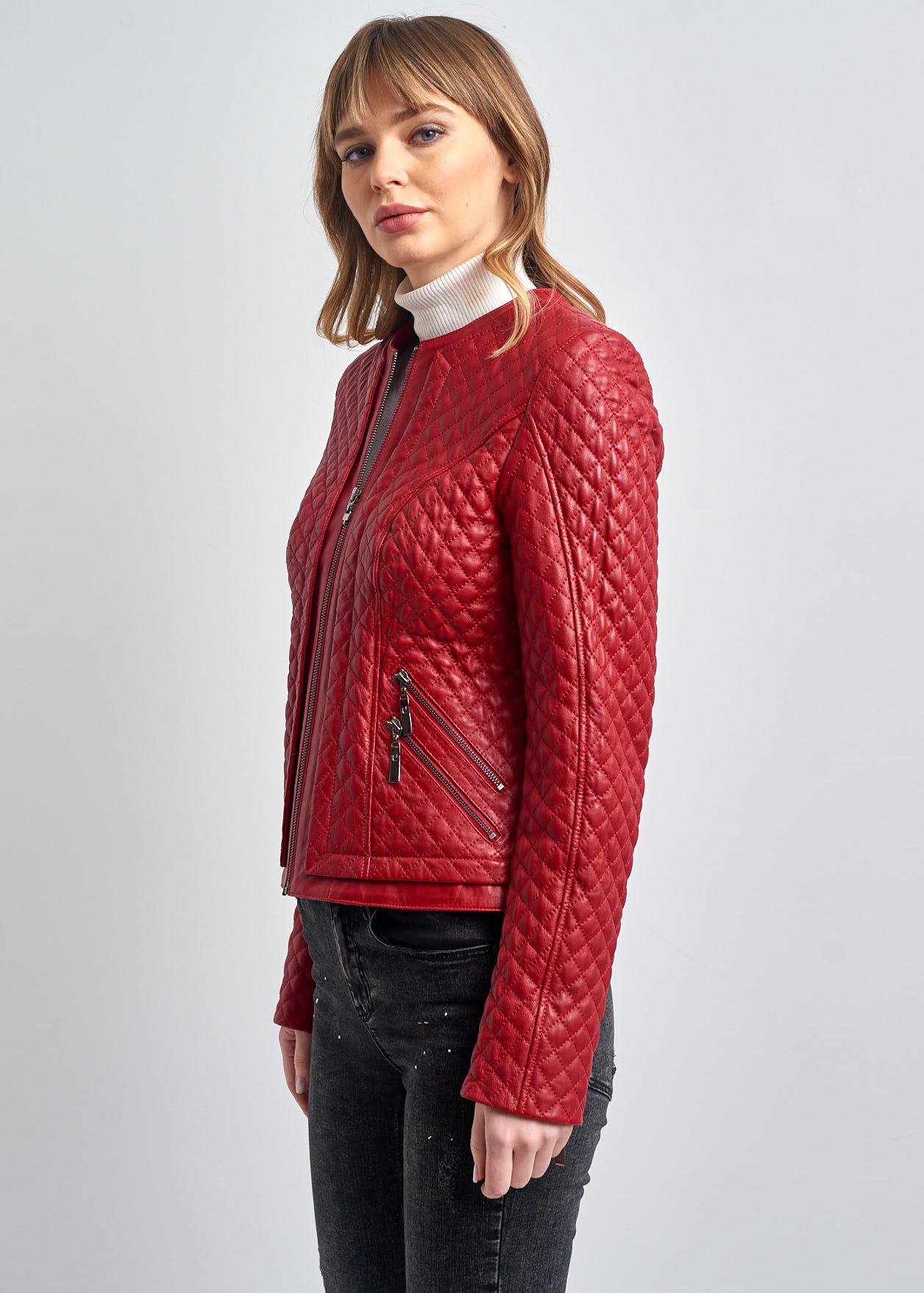 Amelie Kapitone Slim Fit Deri Mont