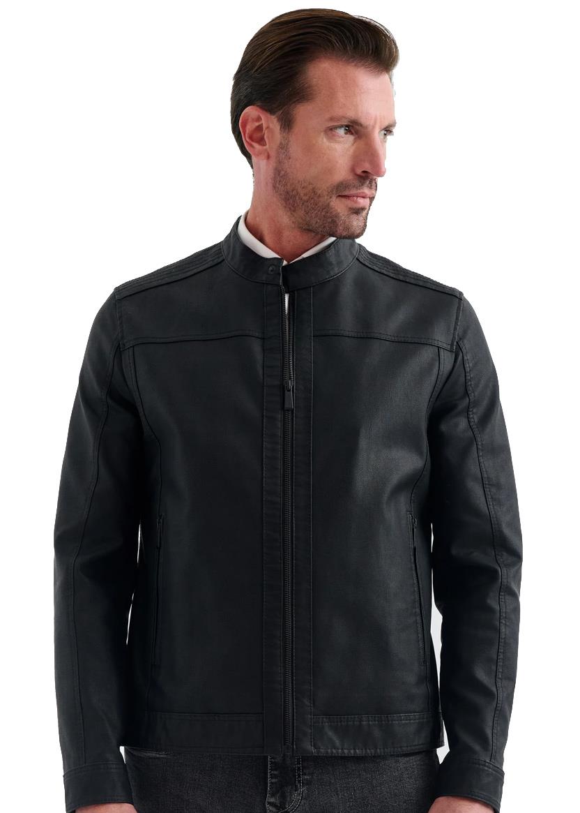 Pierre Cardin Cedric Biker Tarzi Deri Dokuma , Regular Fit, Erkek Suni Deri Mont