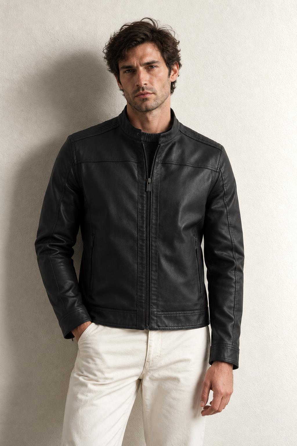 Pierre Cardin Cedric Erkek Suni Deri Biker Mont
