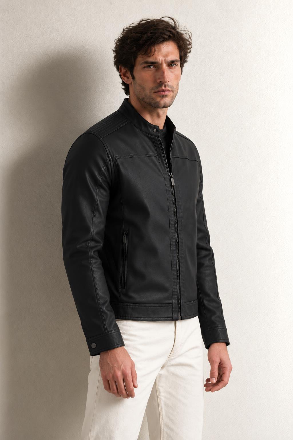 Pierre Cardin Cedric Erkek Suni Deri Biker Mont