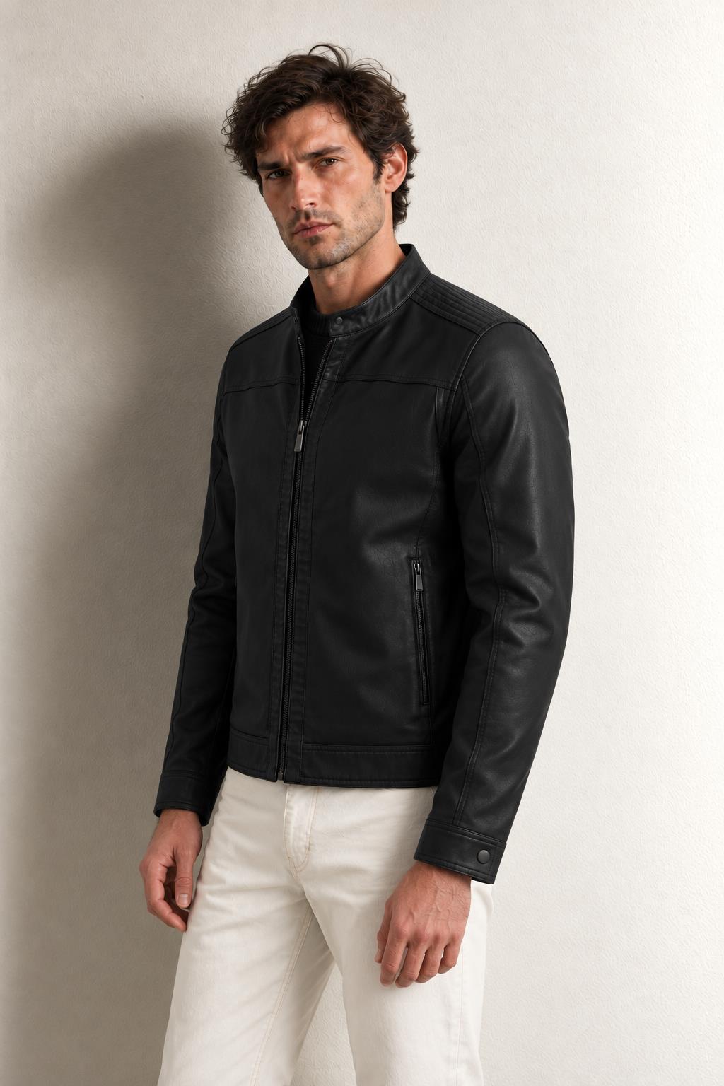 Pierre Cardin Cedric Erkek Suni Deri Biker Mont