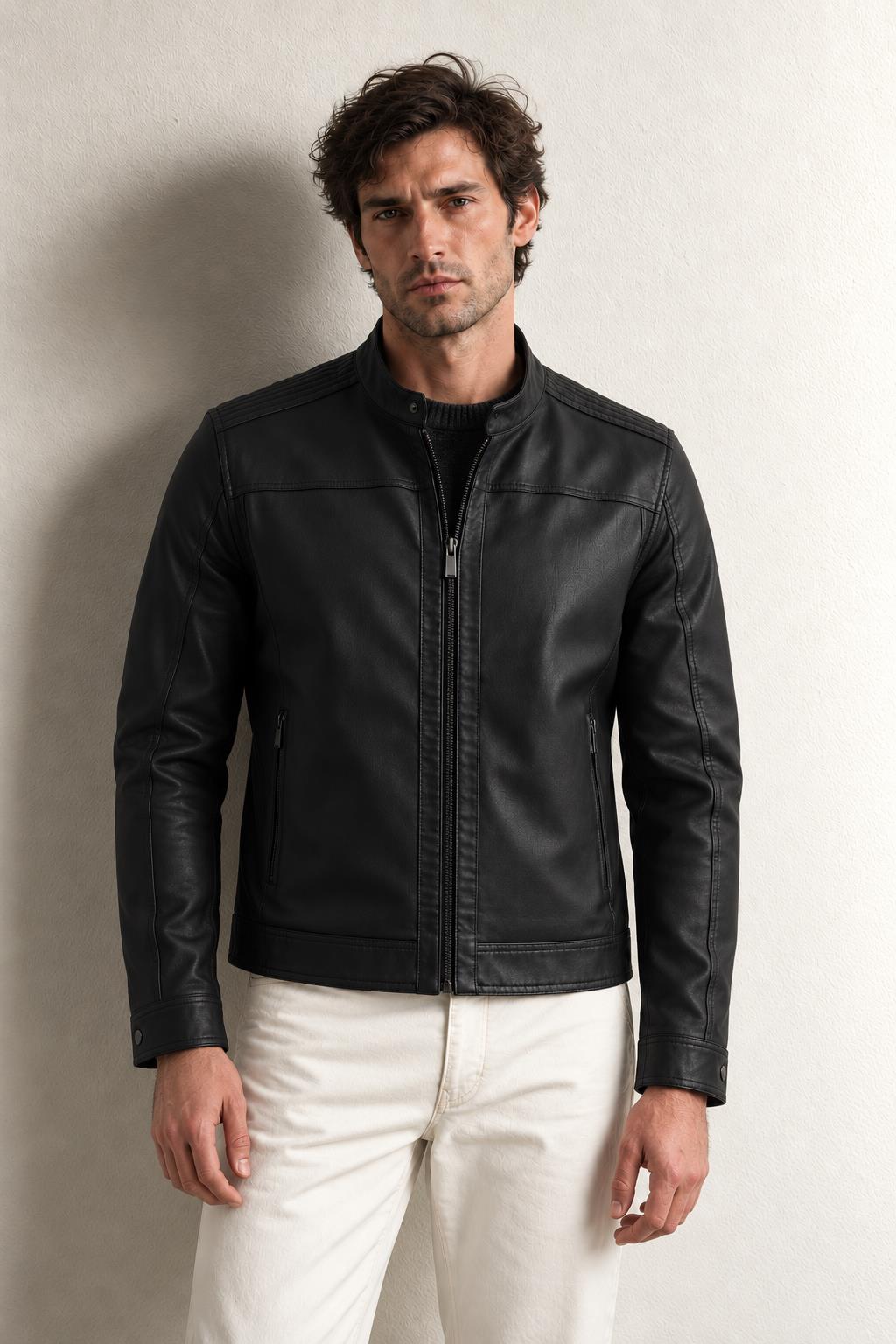 Pierre Cardin Cedric Erkek Suni Deri Biker Mont