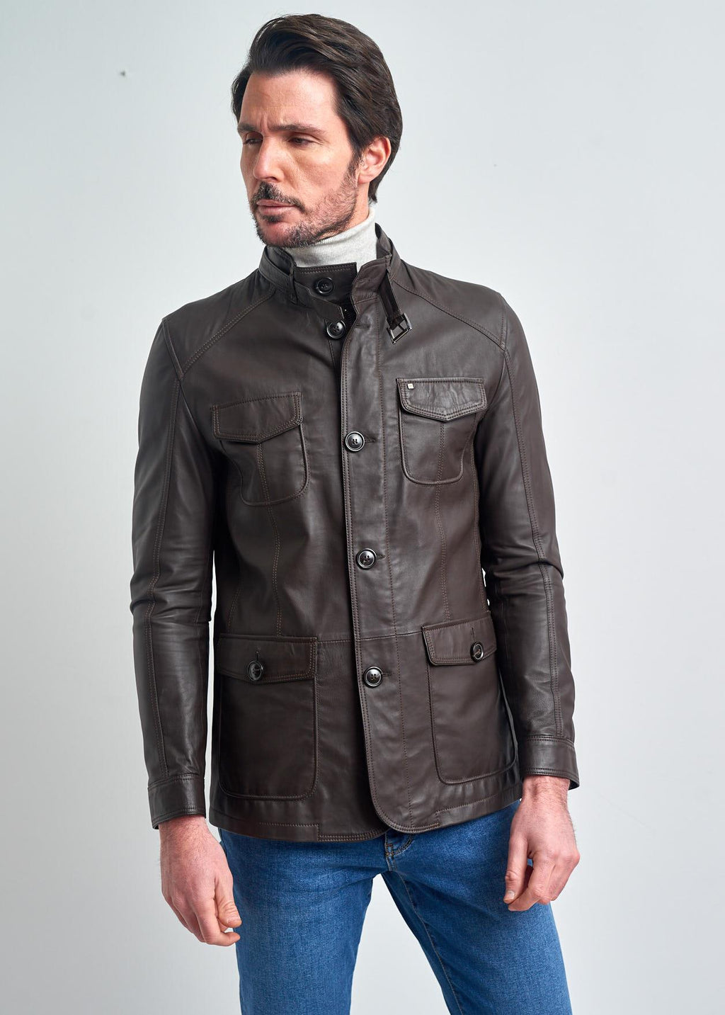 Felix Özgün Tasarim Slim Fit, Garnili, Düğmeli Gerçek Deri Ceket