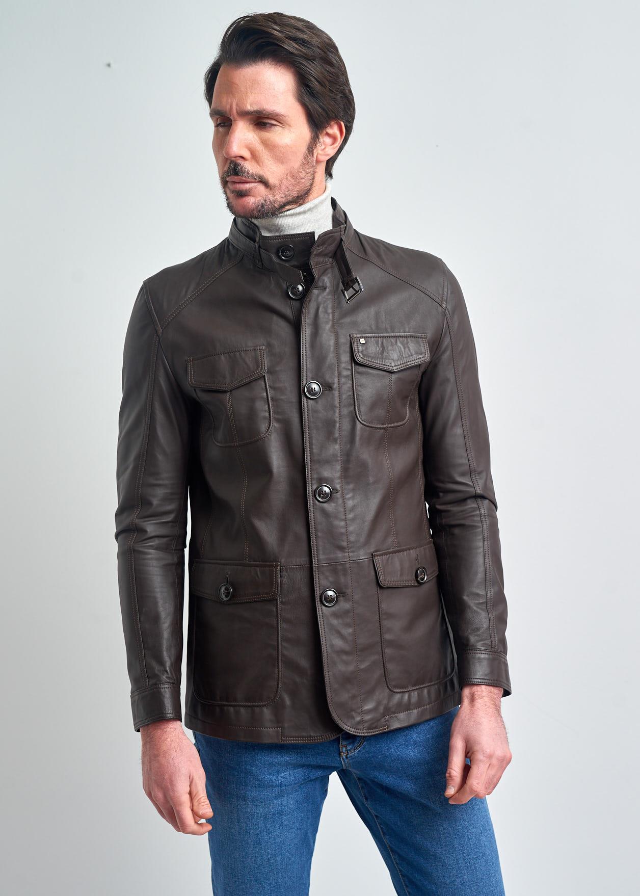 Felix Özgün Tasarim Slim Fit, Garnili, Düğmeli Gerçek Deri Ceket