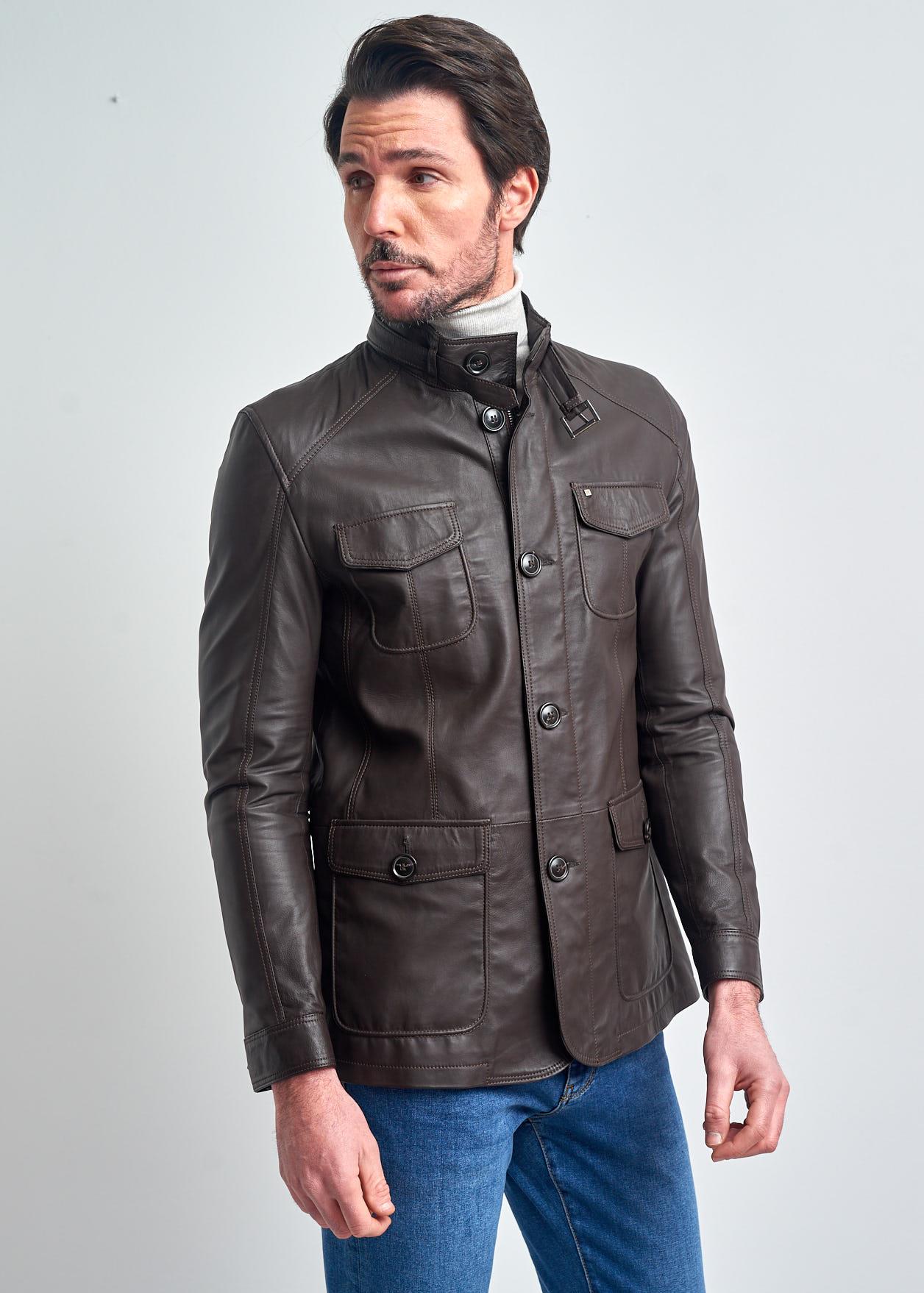 Felix Özgün Tasarim Slim Fit, Garnili, Düğmeli Gerçek Deri Ceket