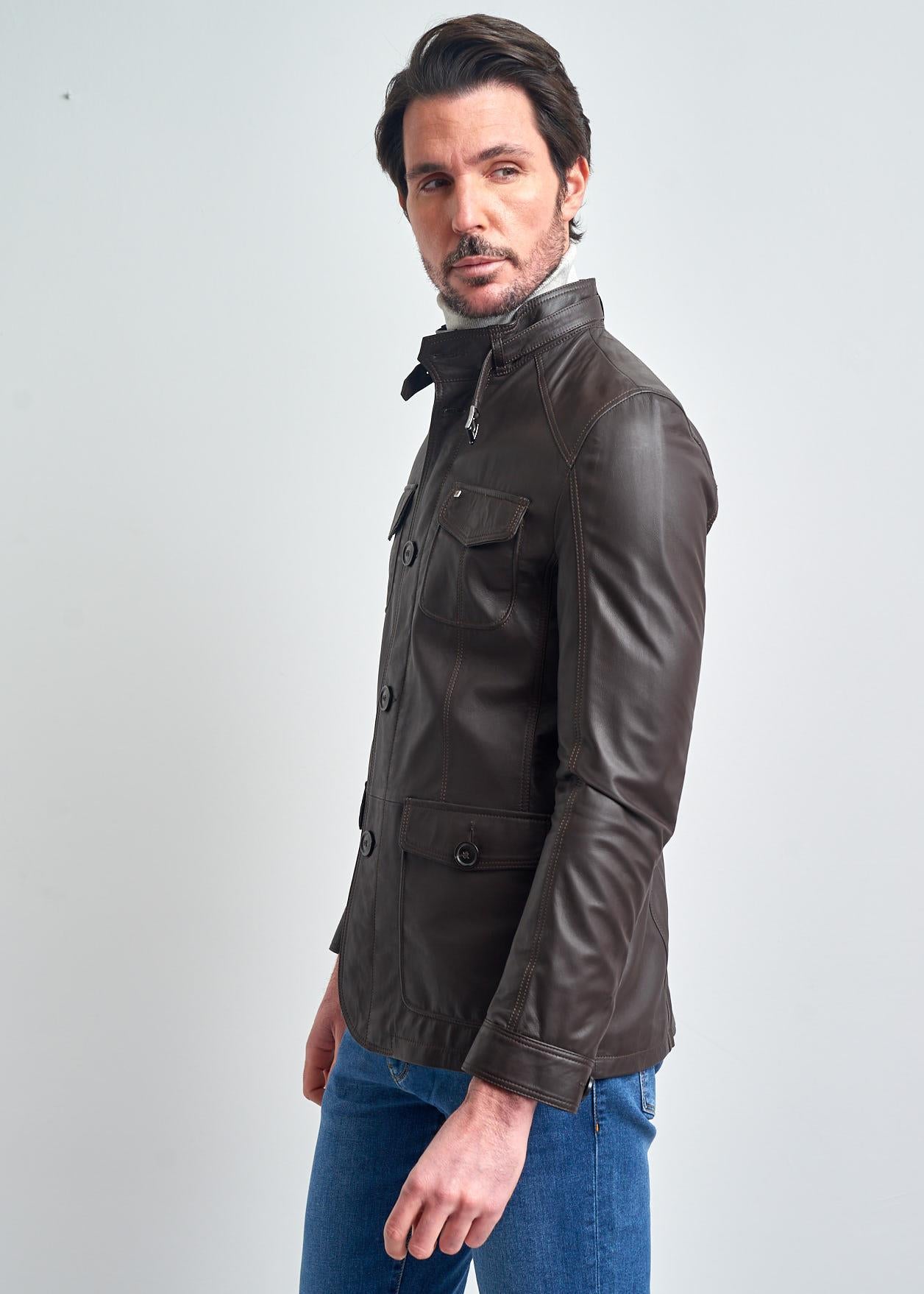 Felix Özgün Tasarim Slim Fit, Garnili, Düğmeli Gerçek Deri Ceket