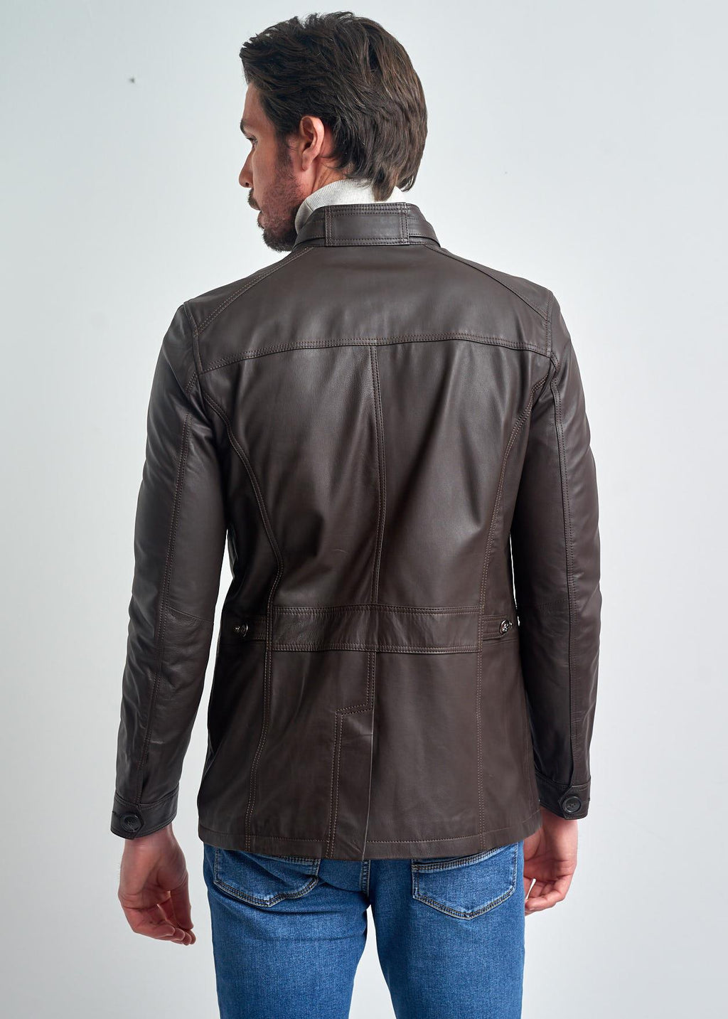Felix Özgün Tasarim Slim Fit, Garnili, Düğmeli Gerçek Deri Ceket
