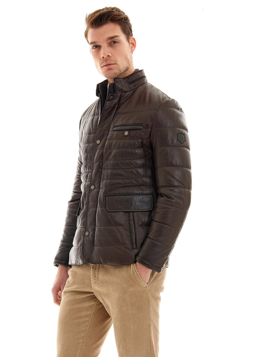 Alistair Slim Fit Garnili Çitçit Detayli Gerçek Deri Ceket