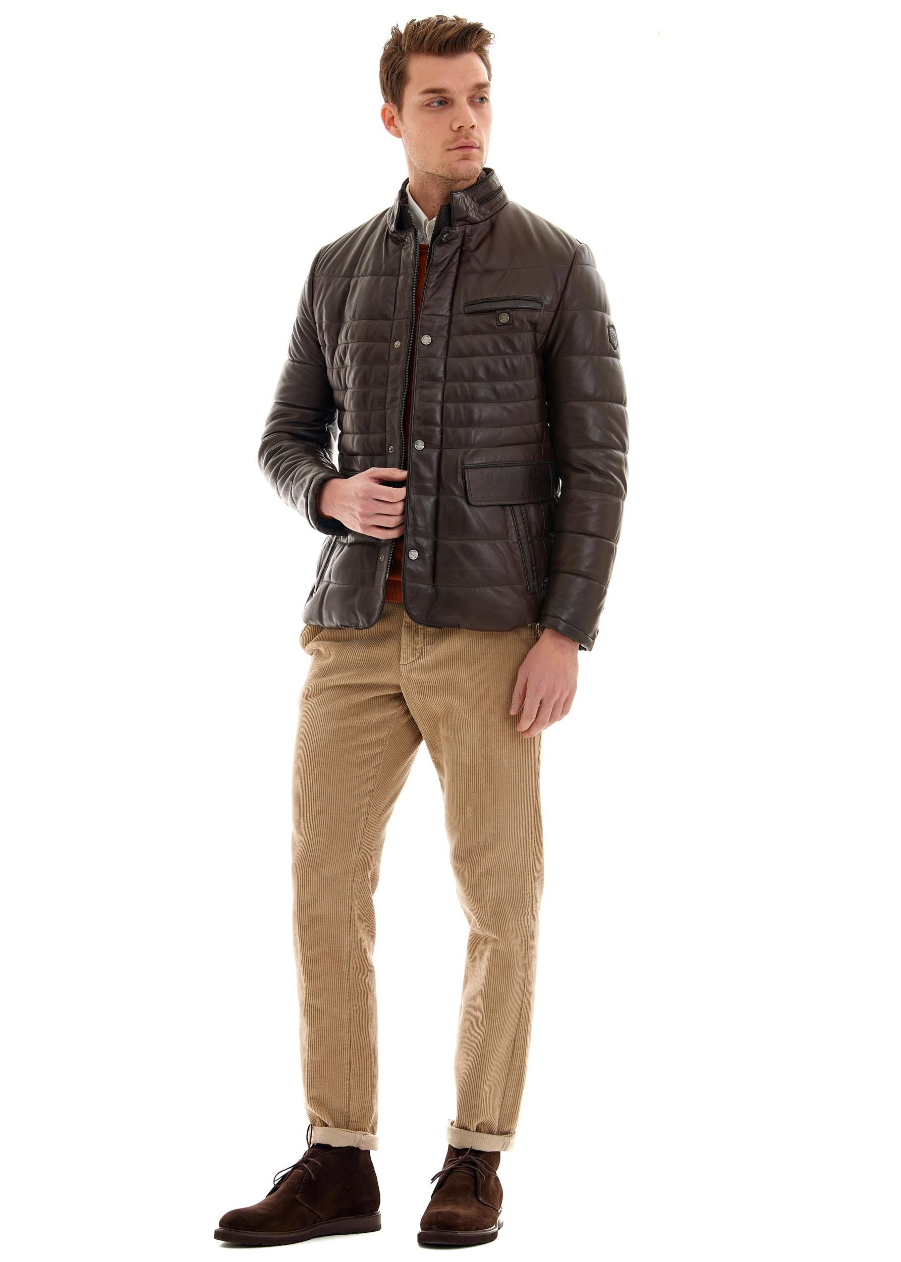 Pierre Cardin Alistair Slim Fit Garnili Çitçit Detayli Gerçek Deri Ceket