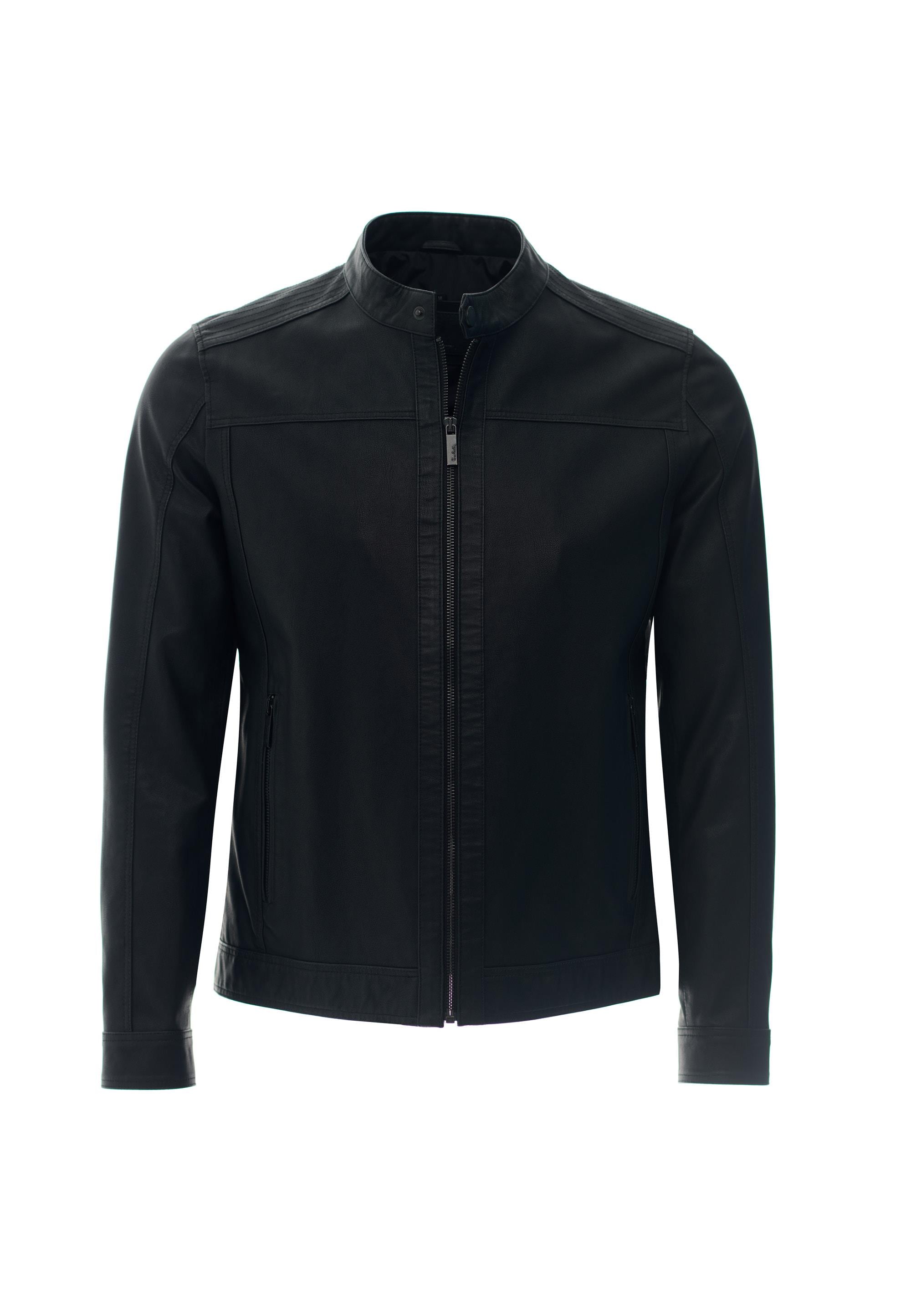 Pierre Cardin Cedric Biker Tarzi Deri Dokuma , Regular Fit, Erkek Suni Deri Mont