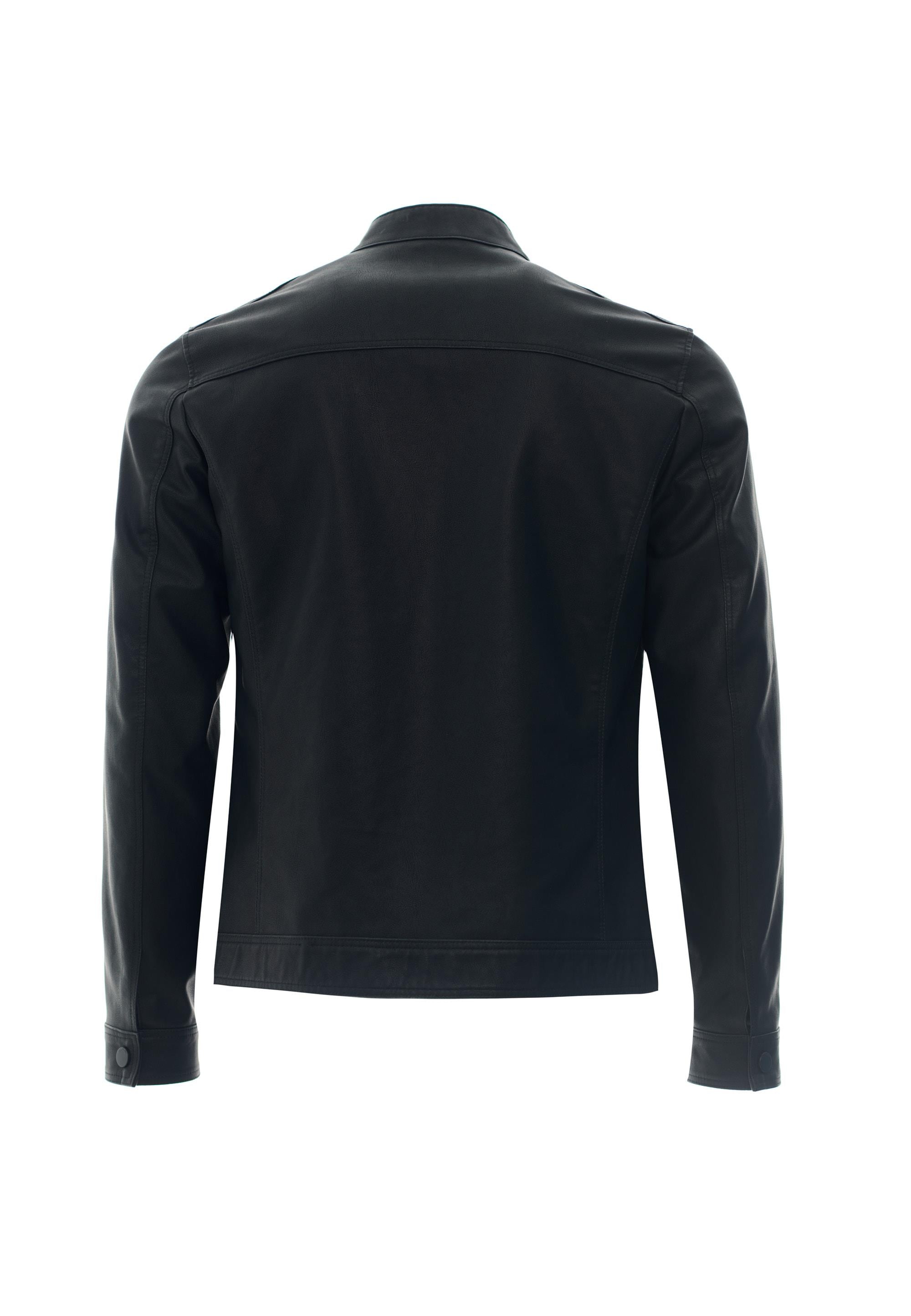 Pierre Cardin Cedric Biker Tarzi Deri Dokuma , Regular Fit, Erkek Suni Deri Mont