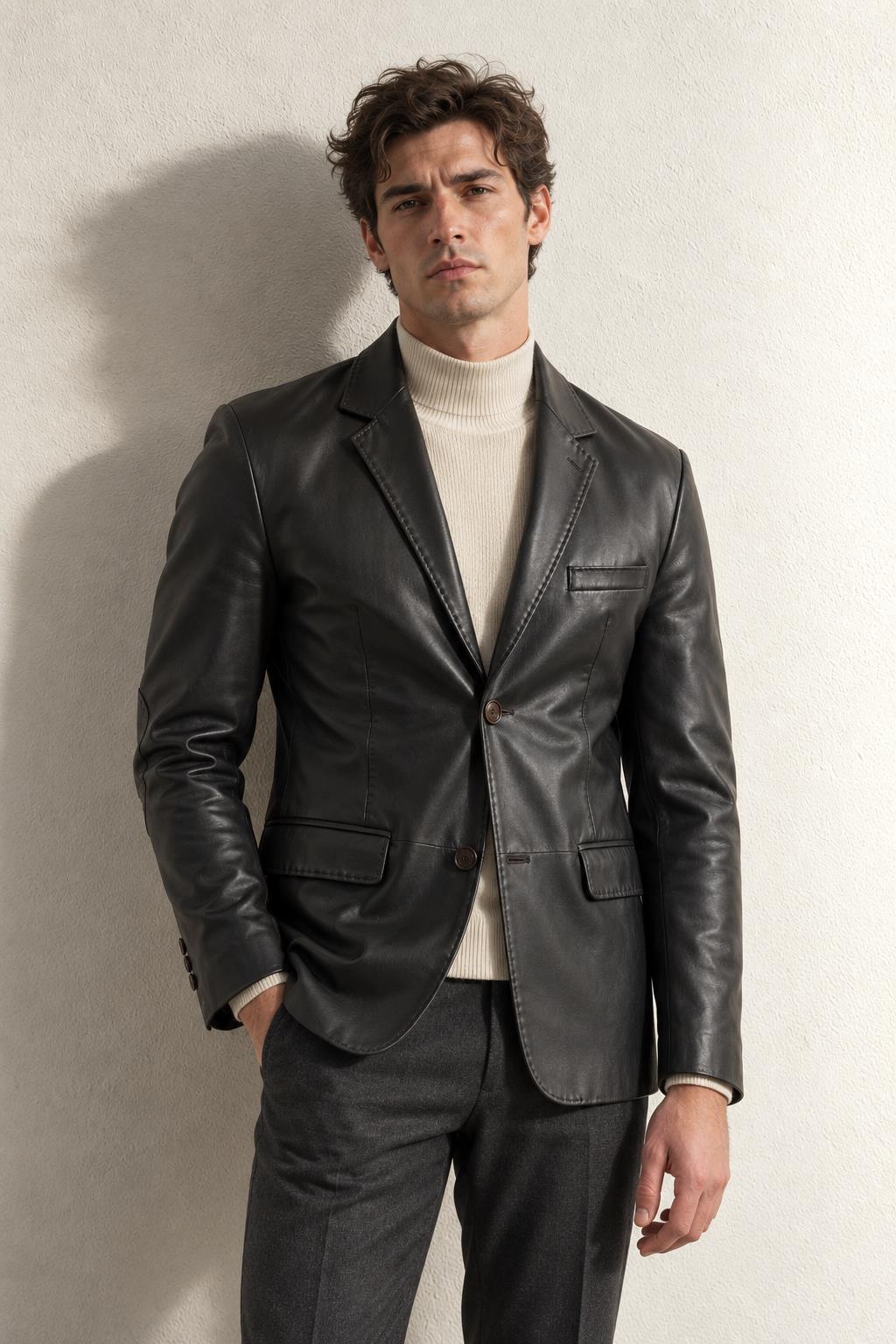 Louis Blazer Erkek Deri Ceket — KAHVE