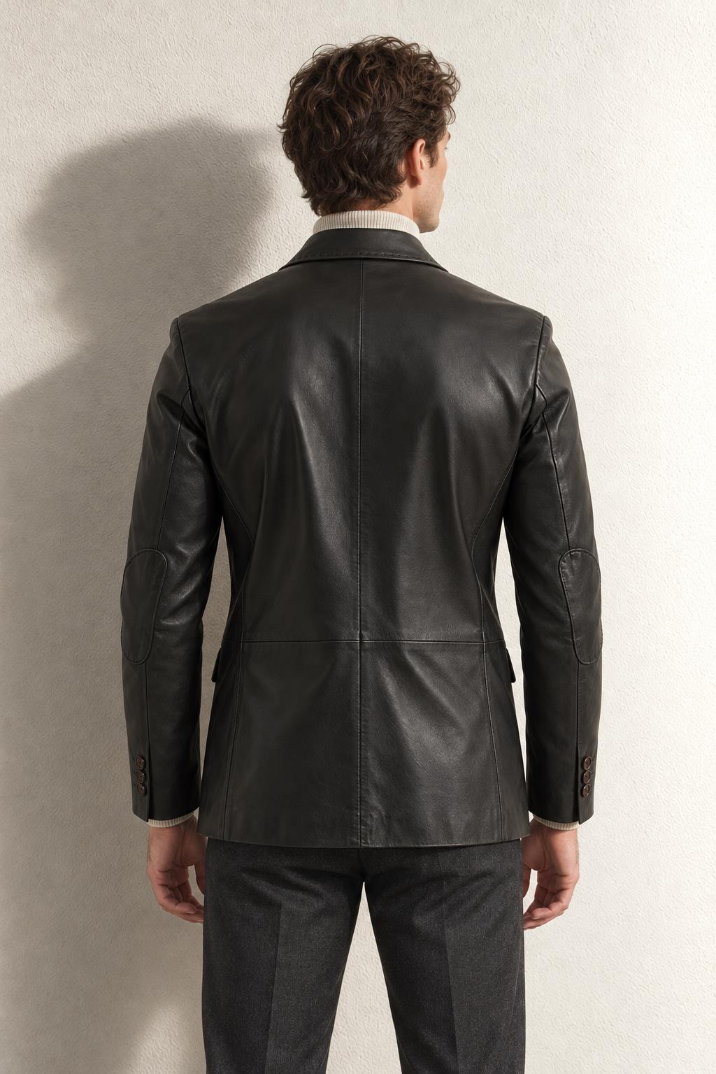 Louis Blazer Erkek Deri Ceket — KAHVE