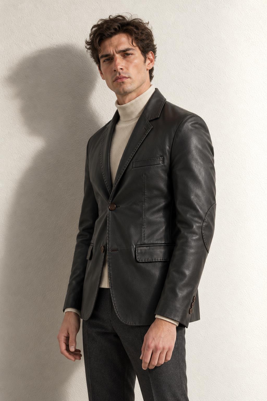 Louis Blazer Erkek Deri Ceket — KAHVE