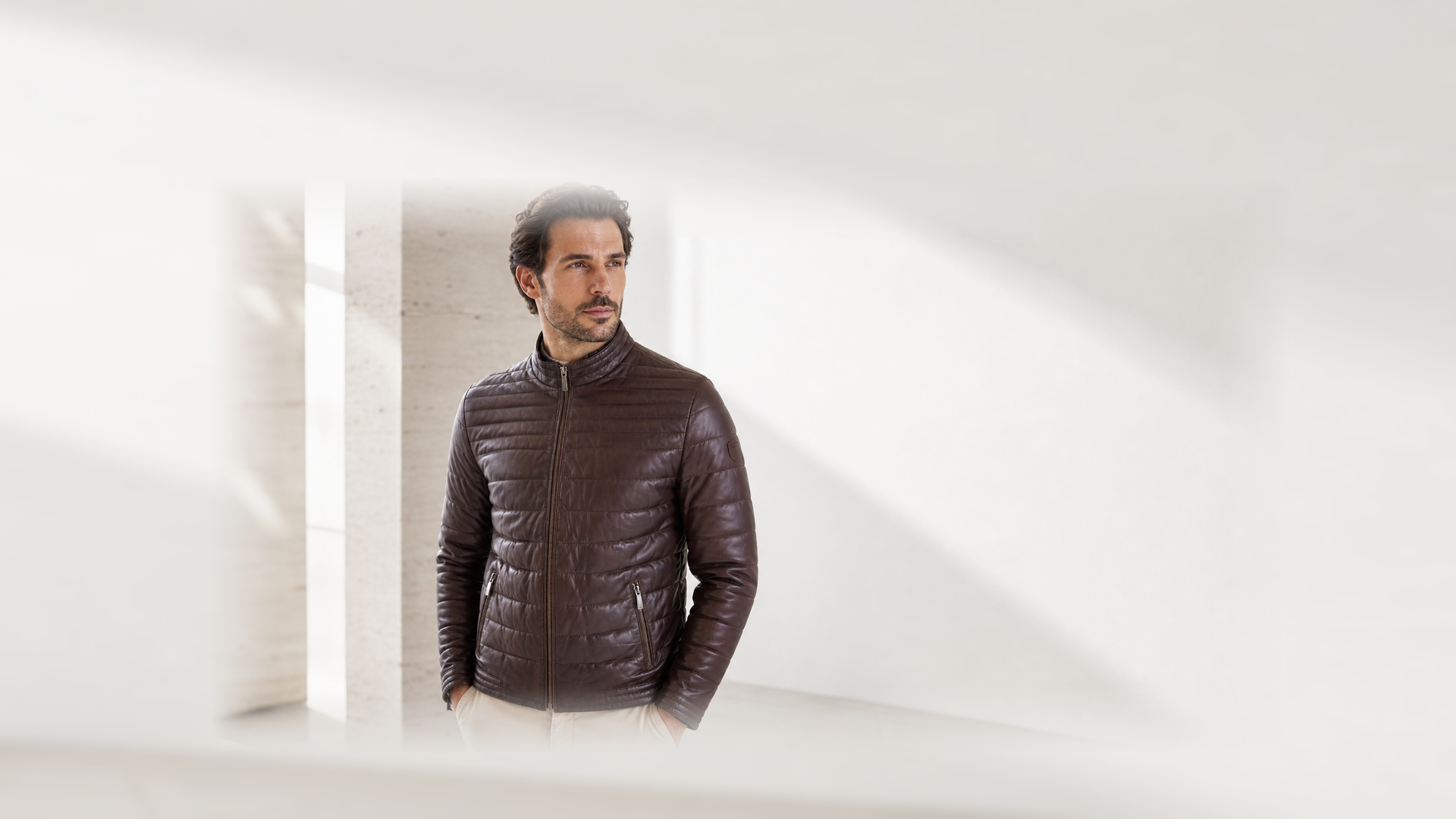Marjinal Leather kahverengi kapitone erkek deri mont slideshow desktop güvenli kadraj
