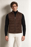 Nicolas Fermuarli Suni Süet Yelek — DARK BROWN | variant-color:DARK BROWN