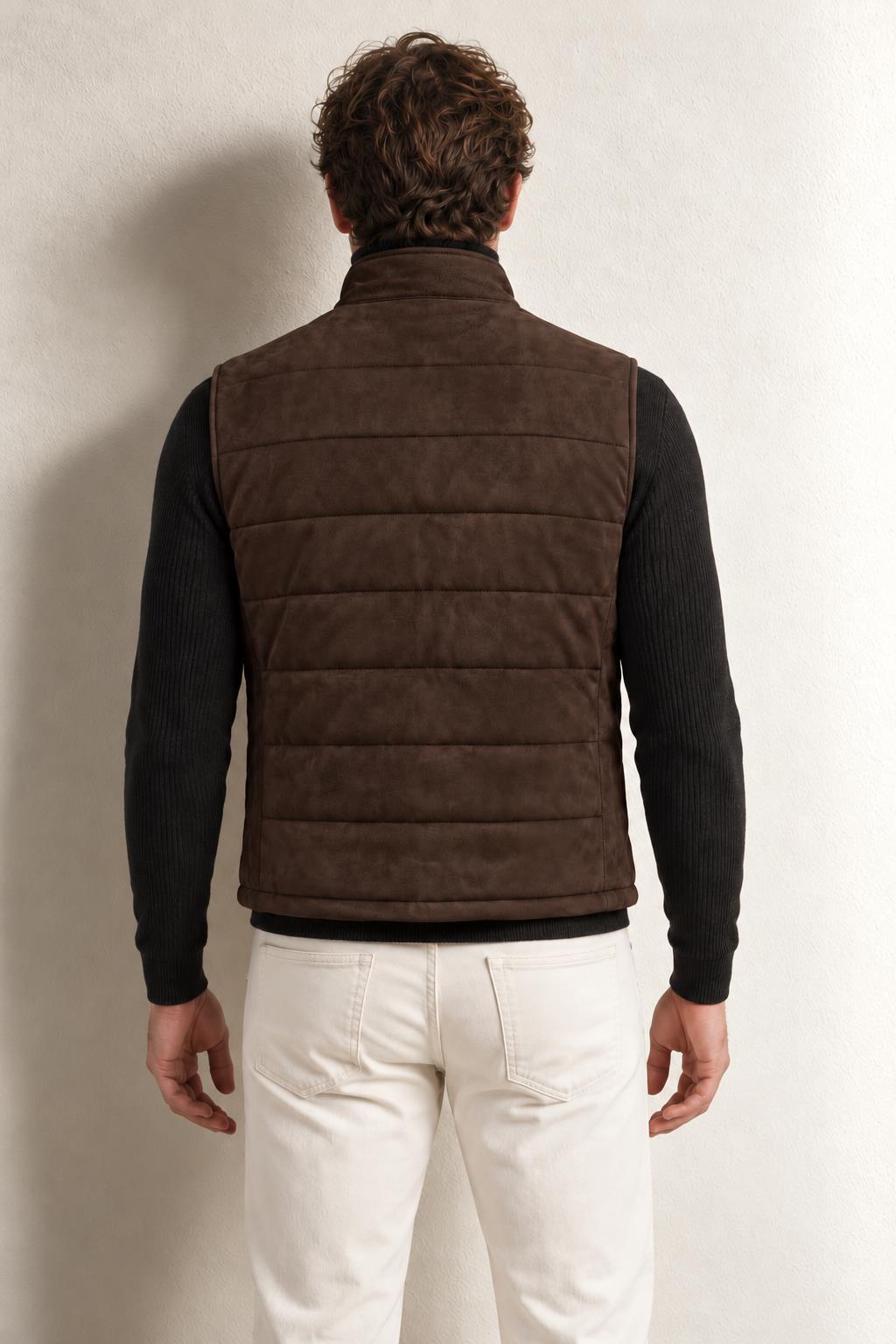 Nicolas Fermuarli Suni Süet Yelek — DARK BROWN