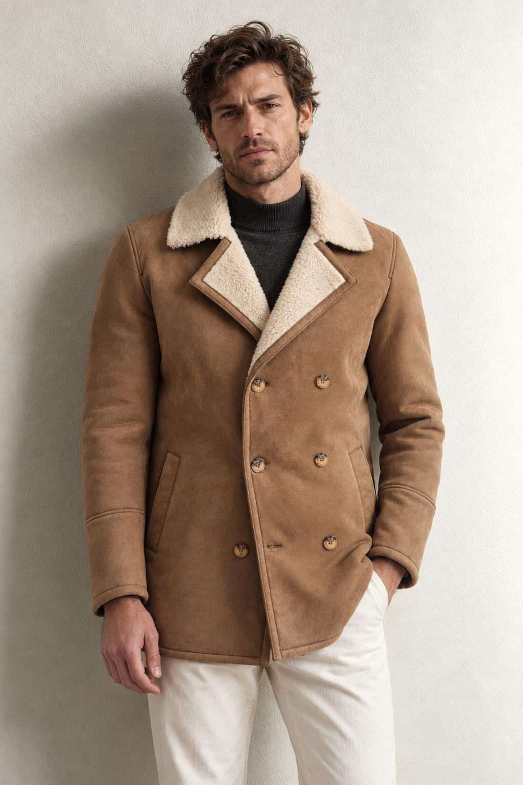 Nolan Regular Fit Içi Kürklü Düğmeli Katli Yaka Yandan Cepli Klasik Suni  Süet Mont — VİZON | variant-color:VİZON